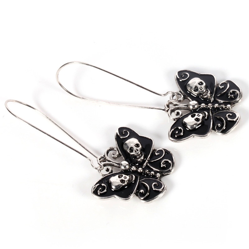 Anting Gantung Panjang Model Tengkorak / Kupu-Kupu Gaya Retro Punk Gothic Untuk Wanita