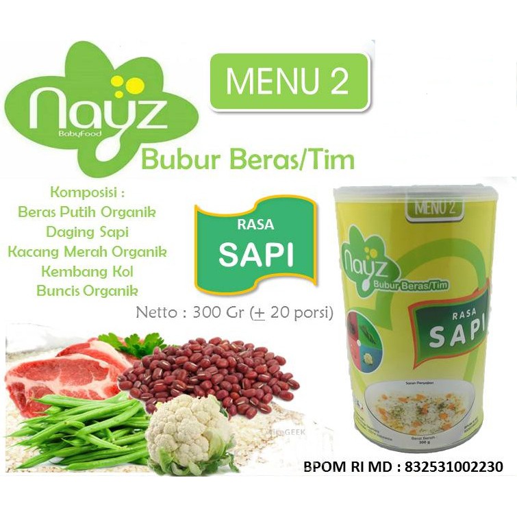 NAYZ Bubur Bayi Organik Can 300gr | Bubur Beras/ Tim Non Instant