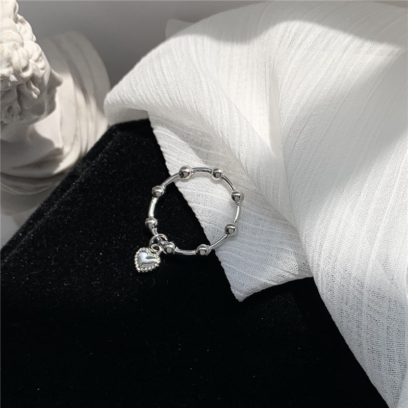 Korea Simple Ring Vintage Baroque Lovely Heart Pendant Ring  for Women Rings