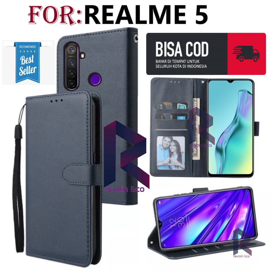 FLIP COVER REALME 5 FLIP WALLET LEATHER KULIT PREMIUM SARUNG BUKA TUTUP KESING HP FLIP CASE REALME 5