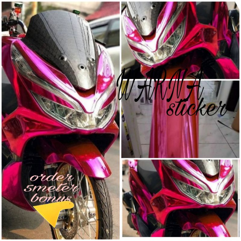 SKOTLET MOTOR PINK CROM METALIK STIKER MOTOR PINK CROM SETIKER MOTOR PINK CROM SEKOTLET MOTOR PINK C