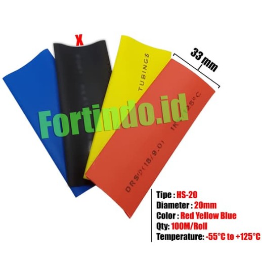 Heat Shrink Tubing 1kV Diameter 20mm HS-20 Merah Kuning Biru MERK FORT