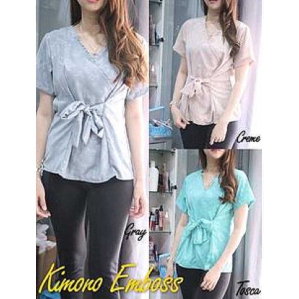 [Kimono Emboss BC]Blouse wanita cotton TOSCA/GREY/CREAM