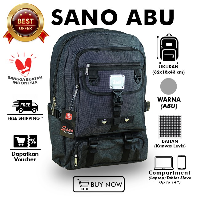 Tas Distro Sano Pria Ransel Laptop Cowok SMP SMA Backpack Gendong Multifungsi Keren Awet Berkualitas