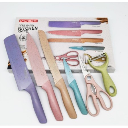 Pisau SET WARNA warni anti lengket 6in1 gunting peeler