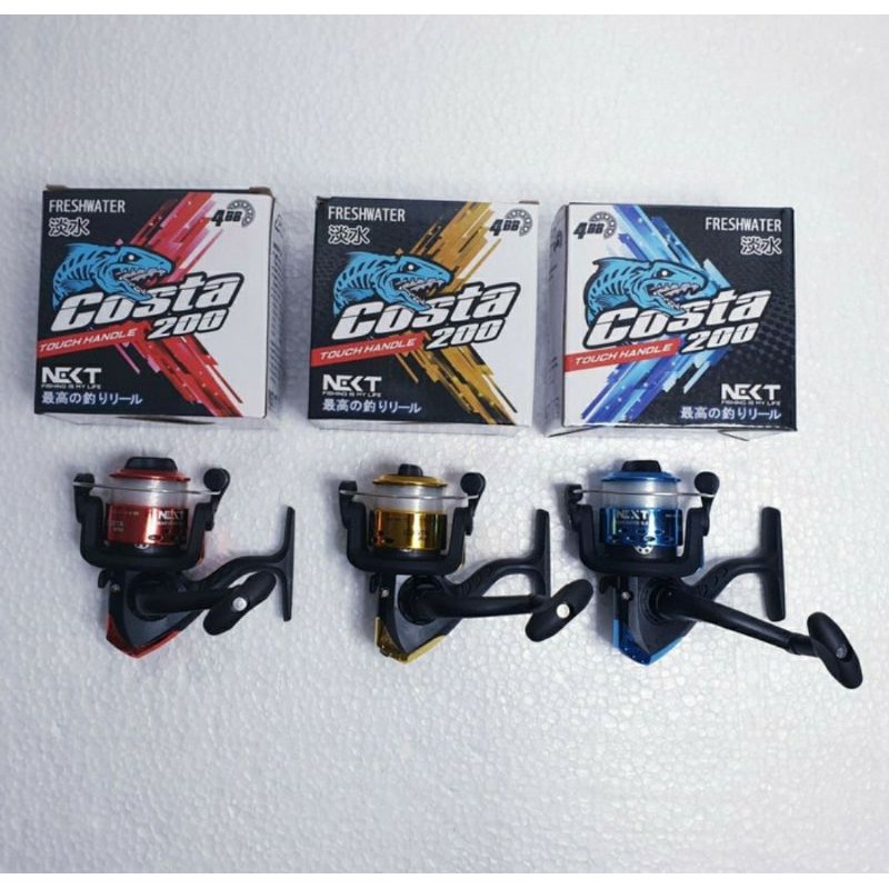 Reel NEXT COSTA 200 4 Bearings dan sudah diisi senar. SILAHKAN PILIH WARNA YANG DIINGINKAN