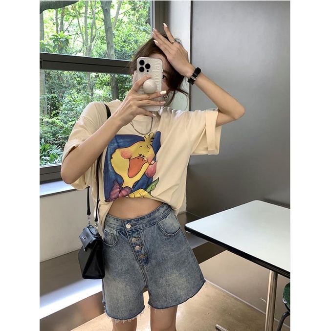 baju kaos wanita duck cartoon graphic printing t shirt korean style baju atasan wanita oversize casual kaos