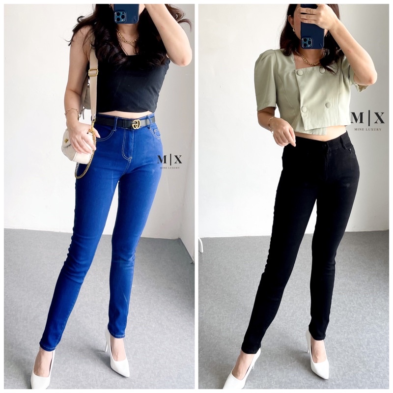 JEANS IMPORT HIGHWAIST PANTS CELANA DENIM SKINNY WANITA CEWEK MX824