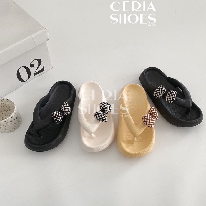 EVA Sandal Jepit Wanita Korean Slippers Spons Super Soft Elatsic Ringan Bahan Lembut Tebal Sol Anti Slip Motif Pita Bantal Balance