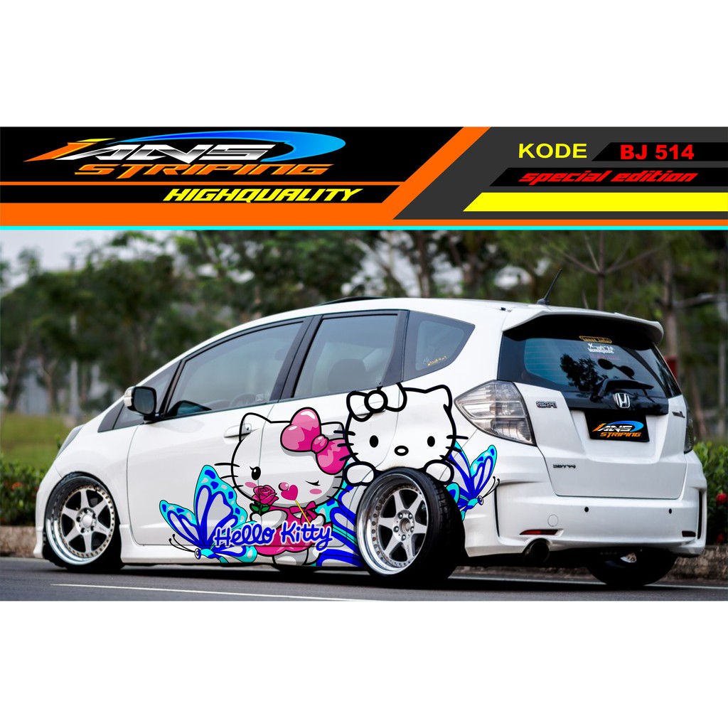 DECAL STICKER MOBIL JAZZ BRIO SIGRA AGYA YARIS / STIKER MOBIL HELLO KITTY / VARIASI STICKER MOBIL