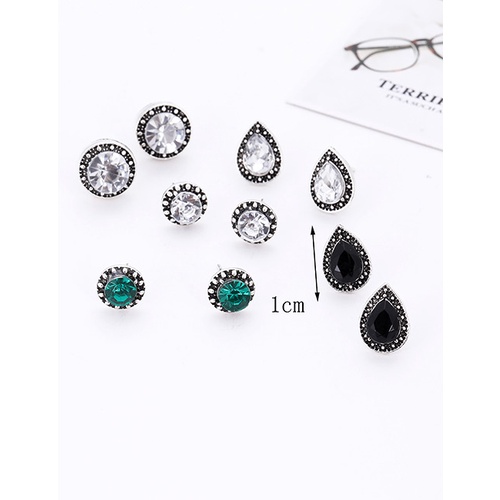 LRC Anting Set Fashion Silver Color Geometric Shape Decorated Earrings(5 Pairs) E58366