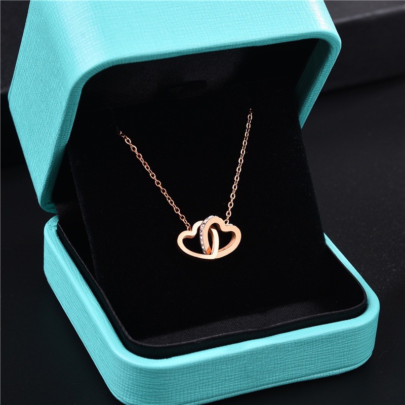 235# Kalung Wanita titanium lapis emas 18k model Couple Love / Sepasang Hati rosegold-3