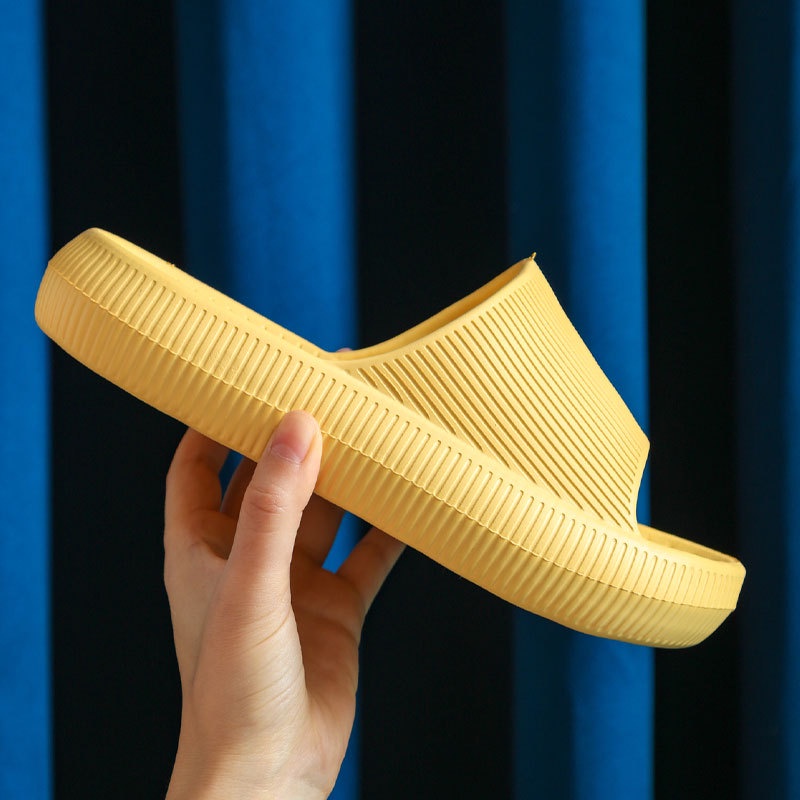 YSM Sandal Slop Karet Tebal Polos Garis Rumah Berkualitas 6493 Sendal Kamar Mandi EVA Empuk Sendal Karet Couple Garis Home Slipper Anti Slip Wanita Pria Gaya Korea Murah Import-KUNING