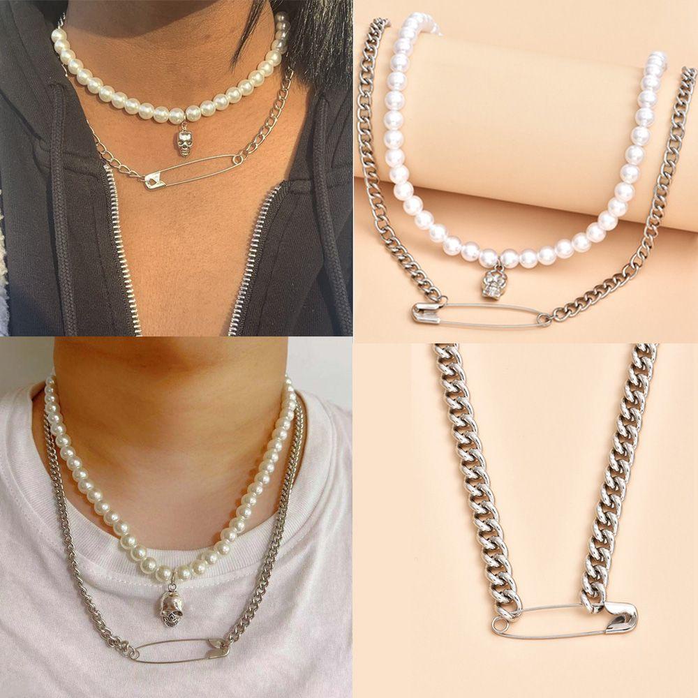 Lily Mutiara Tengkorak Kalung Fashion Hip Hop Jump Di Rantai Kertas Klip Liontin Punk Choker