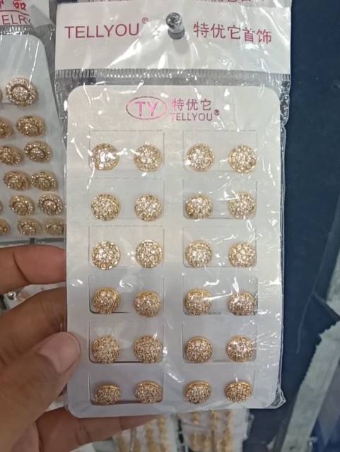 Giwang tusuk bulat full mata mewah gold 18k