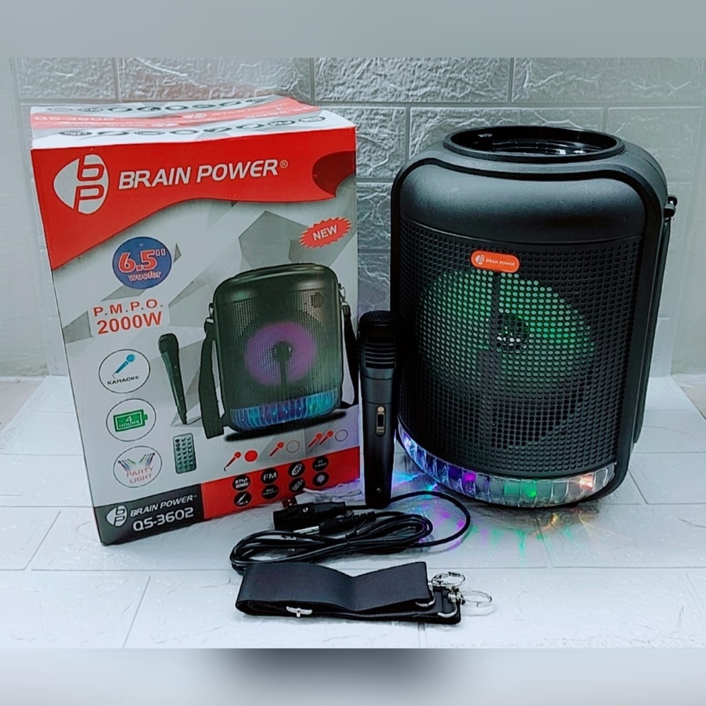 Speaker Karaoke Bluetooth Bonus Mic QS-3602 Player Music USB BT FM Radio Memori AUX / Speaker 6.5 in