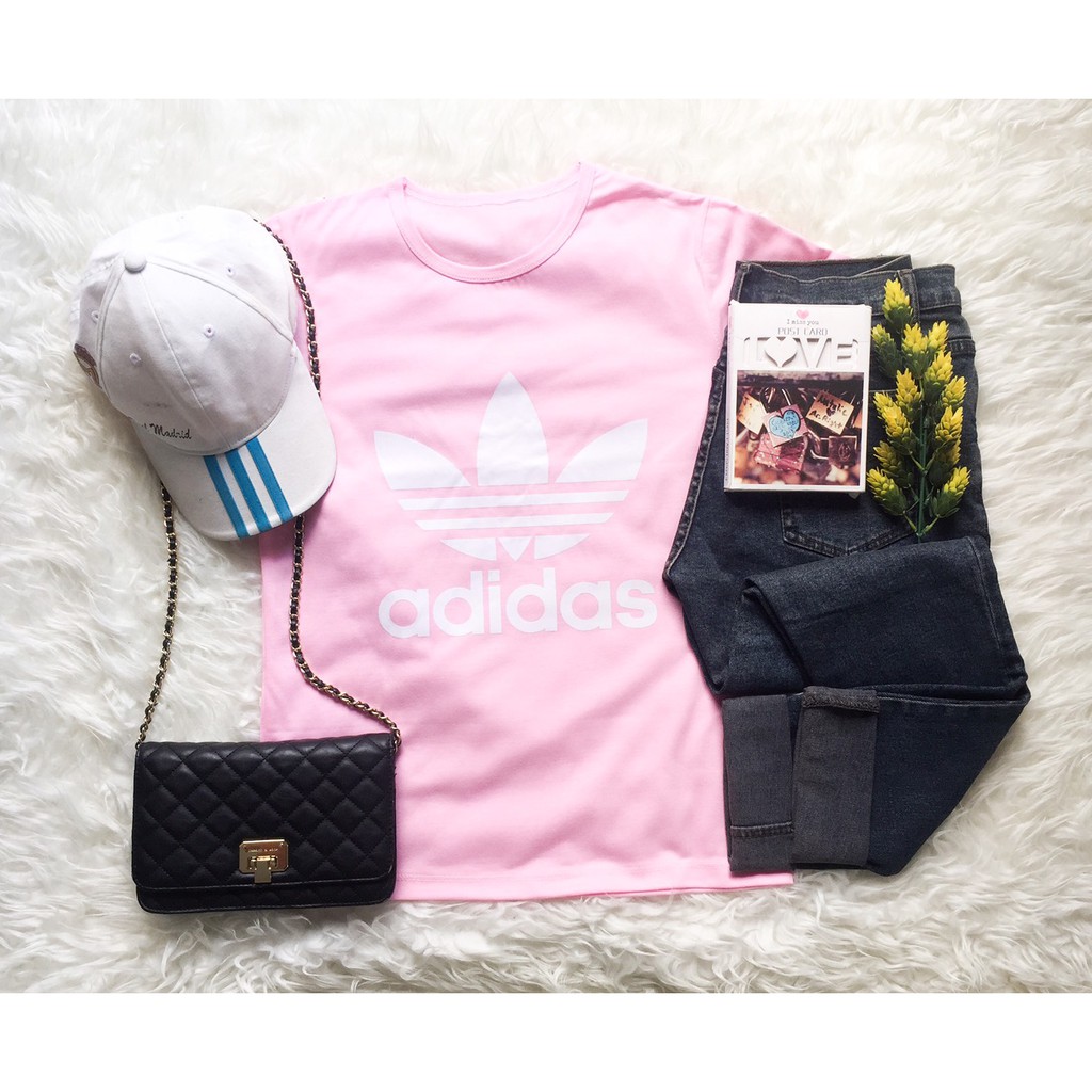KAOS DISTRO WANITA Adidas bahan pink # RAH0833
