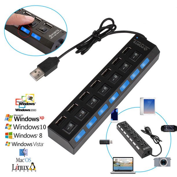 Sambungan Kabel Charger Saklar 7 Port On/Off High speed 7in1 4in1 4 Usb