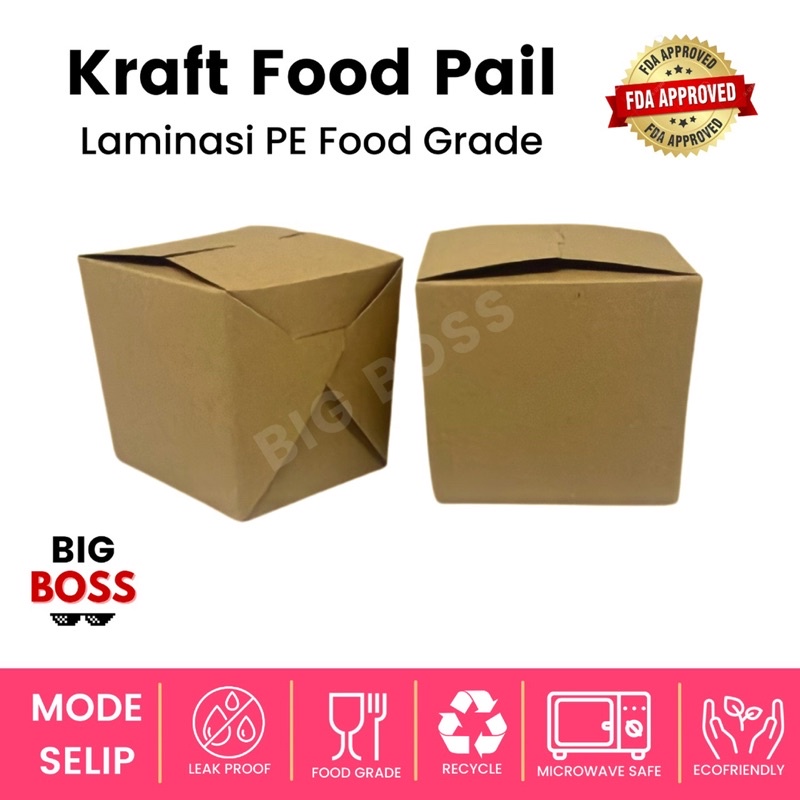 Food Pail Kraft Medium Large 290gsm / Rice Box Kraft / Rice Bos Take Away / Lunch Box Makan Takeaway