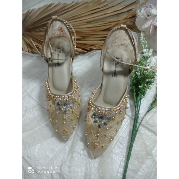 sepatu zaneta gold tali 7cm kaca