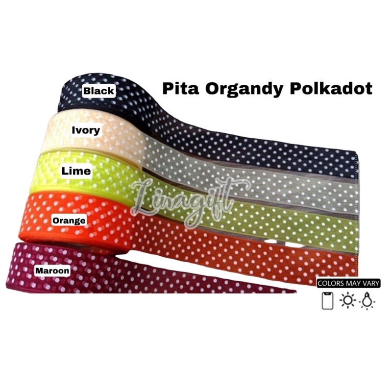 ( Rol 20 Yard ) PITA ORGANDI POLKADOT 0.5IN ( 1.25CM ) / 1IN ( 2.5 CM ) - ORGANDY DOT 1INCH / 1/2IN ORGANZA ONDE / HIASAN KADO / PARCEL HIASAN DEKOR DEKORASI RUANG FLORIST BUKET KARANG