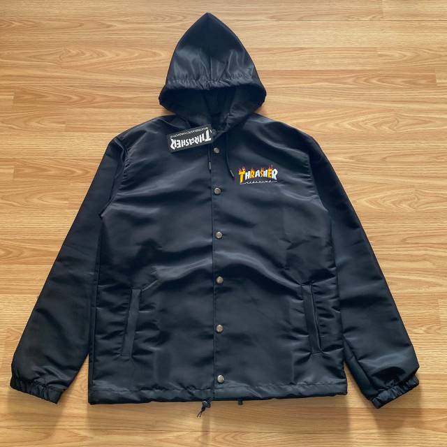 COACH JAKET HOODIE THRASHER MAGAZINE FLAME BLACK