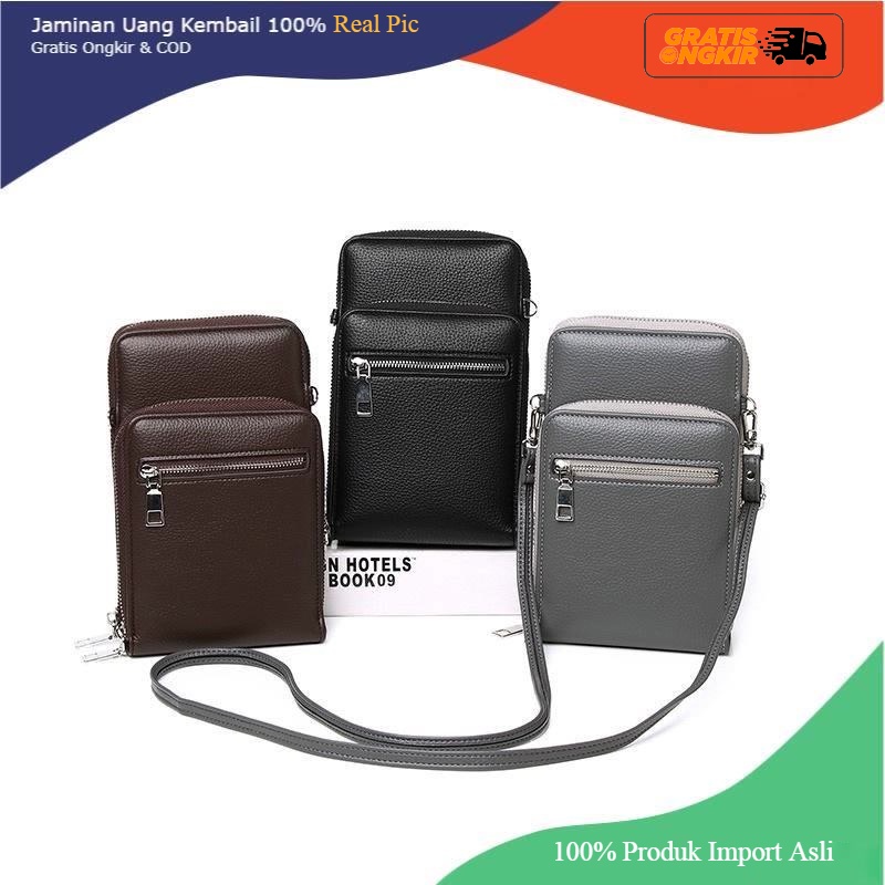 Tas Selempang Kulit Pria Dompet Hp Cowok Mini Bag Tas Pria Simple Slingbag Import Asli