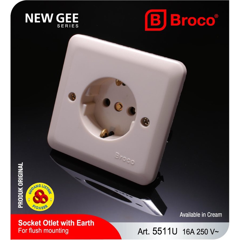 NEW Broco Stop Kontak Arde 5511U New Gee Cream Socket Inbow