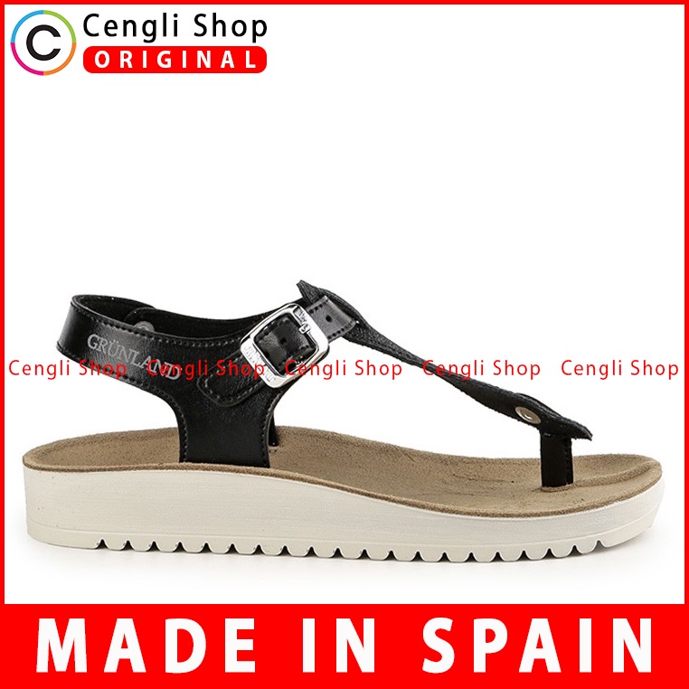 SANDAL JEPIT KULIT GRUNLAND WANITA ORIGINAL SLINGBACK FLAT HITAM GRW09