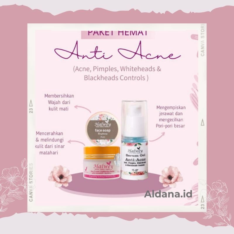 Paket hemat anti acne, skincare halwey, acne, obat jerawat, halwey skincare,day cream, sabun,serum