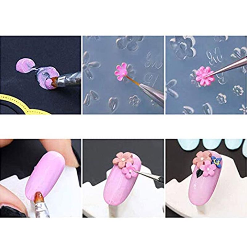 SIY  3Pcs 3D Floral Decortive Nail Art Silicone Mold Kit Leaves Flower Nail Carving Mold Nail Art Templates Maincure Tools