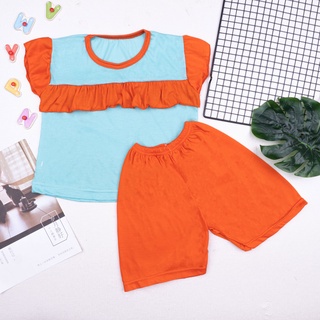 SF-Setelan Ruffle Kombinasi Set Polos Anak Cewek / Setelan Anak Perempuan Polos 1-5 tahun-5