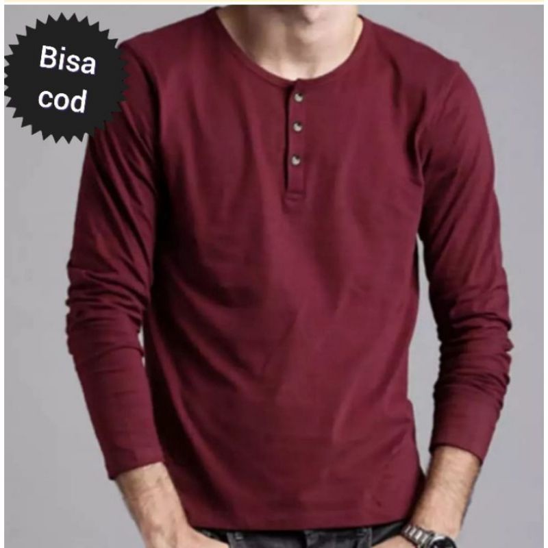 kaos henley polos lengan panjang/kaos kancing lengan panjang/kaos polos/kaos distro/baju polos