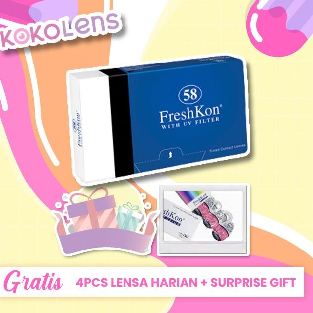 ✲ FreshKon 58 Monthly Clear Softlens (Bulanan) Lensa Kontak Bening - Minus ☊