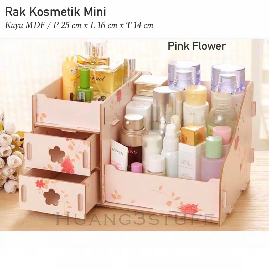 Rak Kosmetik Mini Bahan Kayu Tempar Cosmetic Storage Bumbu Dapur Serbaguna Kuas