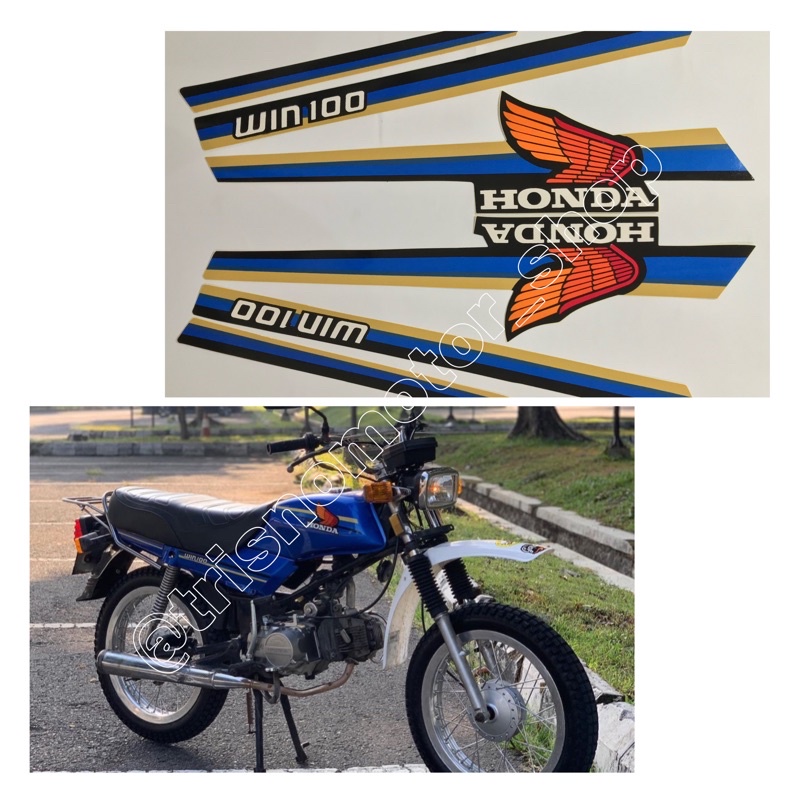 Striping sticker stiker lis list polet body motor honda Win 100 custom warna hitam biru