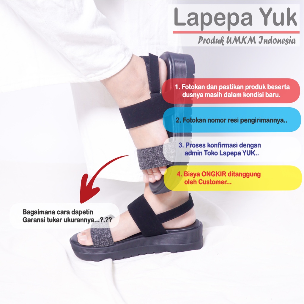 LAPEPA YUK -  Sepatu Sandal Wanita Wedges GHEA Model Ban dua Tali Strap belakang Hak Tinggi Sole 4 cm Spatu Sendal Gunung Cewek  Size 36 37 38 39 40 Warna BLACK Hitam Cewe Kekinian Premium Terbaru Shoes Ori Original Mall Official Store Promo