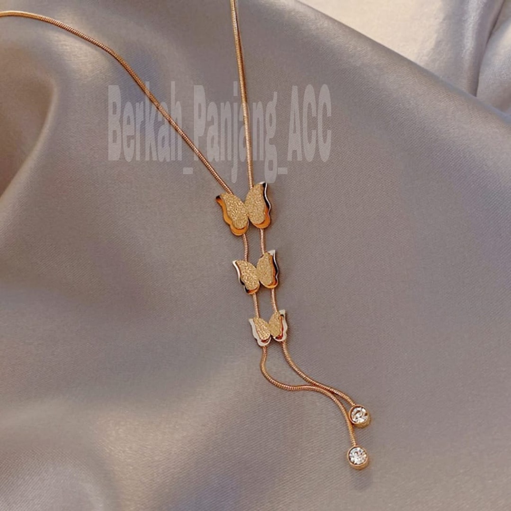 KALUNG TITANIUM TRIO KUPU DIAMOND DESAIN SUPER ELEGAN  KOREA PERHIASAN ANTI KARAT DAN ANTI LUNTUR