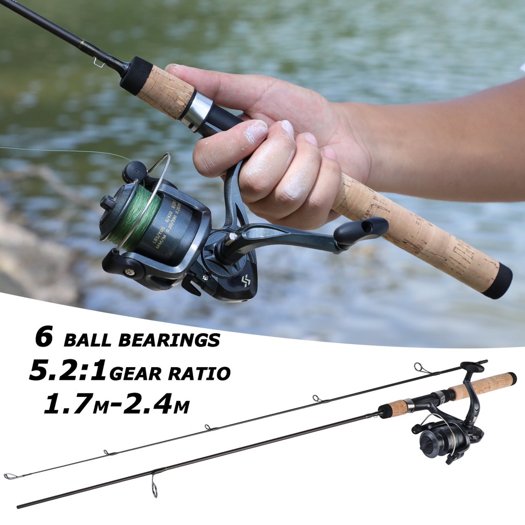 Pancing Set 1.8m joran pancing UL/L/ML Spinning Fishing Rod 2 Sections Fishing Reel 1000-4000 Series 5.2:1 High Speed Max Drag 10kg