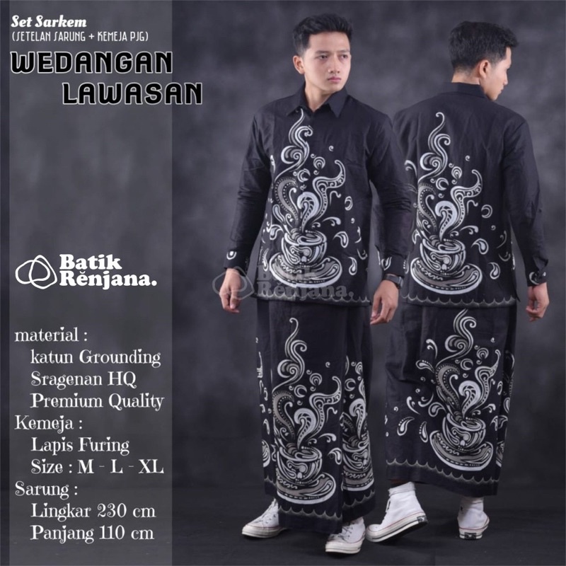 WEDANGAN LAWASAN SARKEM SET KEMEJA BAJU KOKO DAN SARUNG BATIK PRIA SOLO ASLI COWOK DEWASA MOTIF LEBA