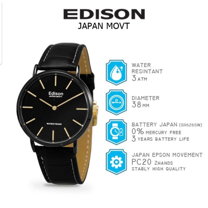 Jam Tangan Edison AR EG 240.1 G H Slim Type Waterproof Japan Movement