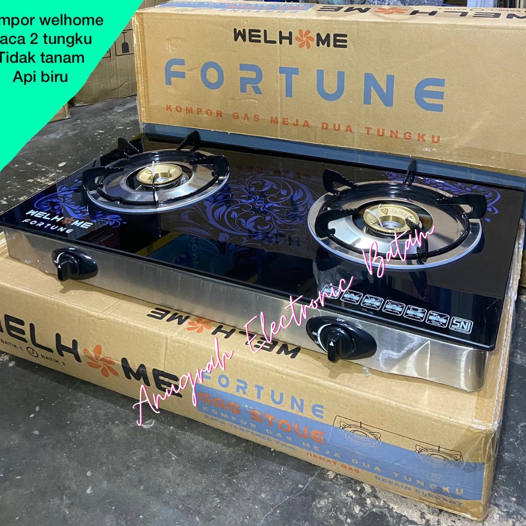 Kompor gas kaca 2 tungku welhome fortune BATAM