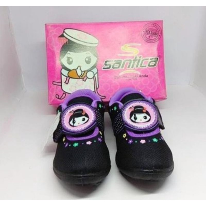 sepatu sekolah anak perempuan cantik Santica michiko minori hitam pink hitam unggu pauD TK SD