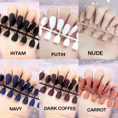 24Pcs  Set Kuku Palsu Tanpa Lem Fake Nails Warna Matte untuk Dekorasi Nail Art