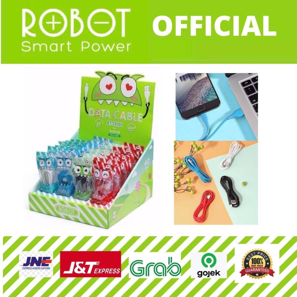 1 KOTAK (40Pcs) Kabel Data ROBOT RT-CD100 CANDY COLORFUL