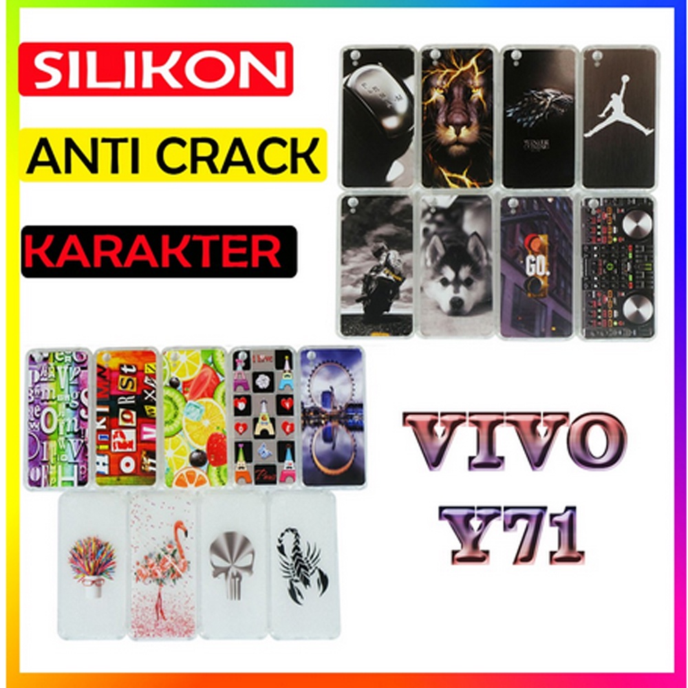 ANTI CRACK Vivo Y71 Case Casing Anti Shock 3D Motif Softcase Gambar Silikon Handphone Kasing HP Anticrack Sarung Kesing Antishock Softshell Soft Silicon Jelly Case - MOTIF ACAK