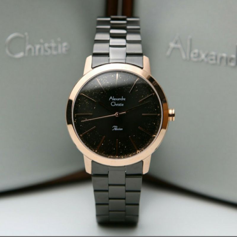 ORIGINAL JAM TANGAN WANITA ALEXANDRE CHRISTIE CEWEK ROSEGOLD BLACK RANTAI ALEXANDER CRISTIE AC 2818