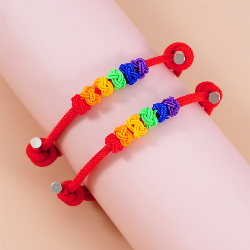 2pcs / set Gelang Magnetik adjustable Warna Merah Dan Hitam Pelangi Untuk Pria Dan Wanita