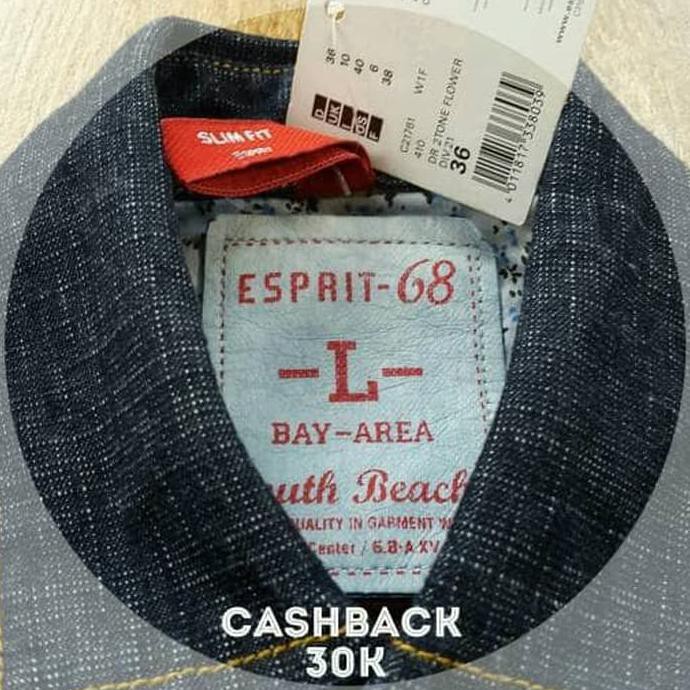 Original Esprit Denim Shirt Kemeja Panjang Pria Jeans Murah Jaket - Navy, M