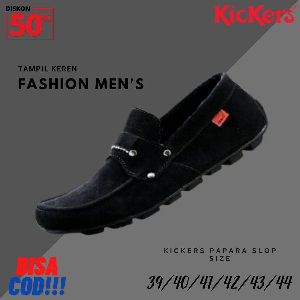 BEST SELLER Sepatu Pria Kickers Papara Knop Hitam Mocasin Slop Kasual Formal Selop Santai Kerja